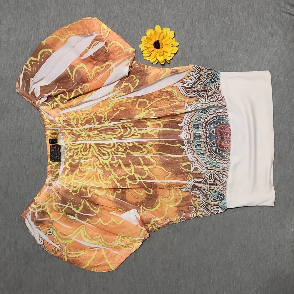 Vintage Y2K Burnout Puff-Sleeve Balloon Crop Peasant Blouse Top Shirt